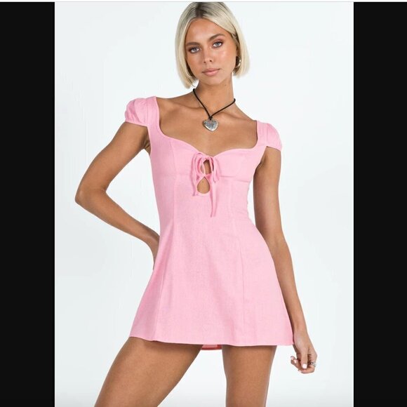 Princess Polly Alora Pink Linen Blend Cut Out Mini Dress 12 - Picture 2 of 11
